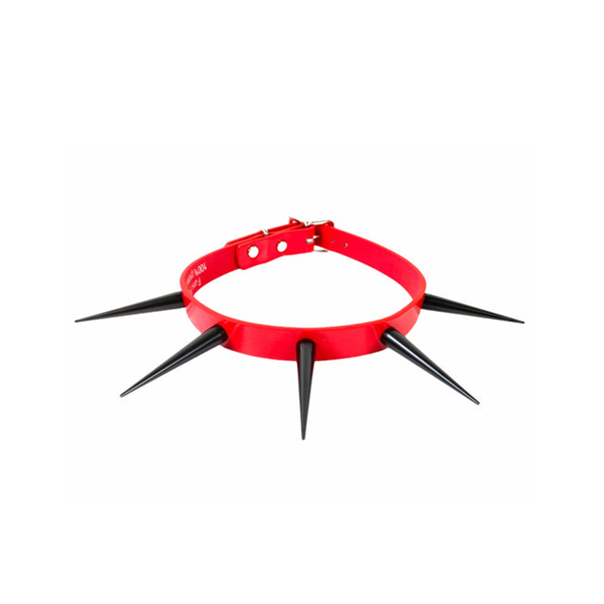Leather patent glossy shiny vegan faux collar choker long spikes pin spiked spikes bondage bdsm fetish fetish-fashion alt-fashion kink kinky accessories red black