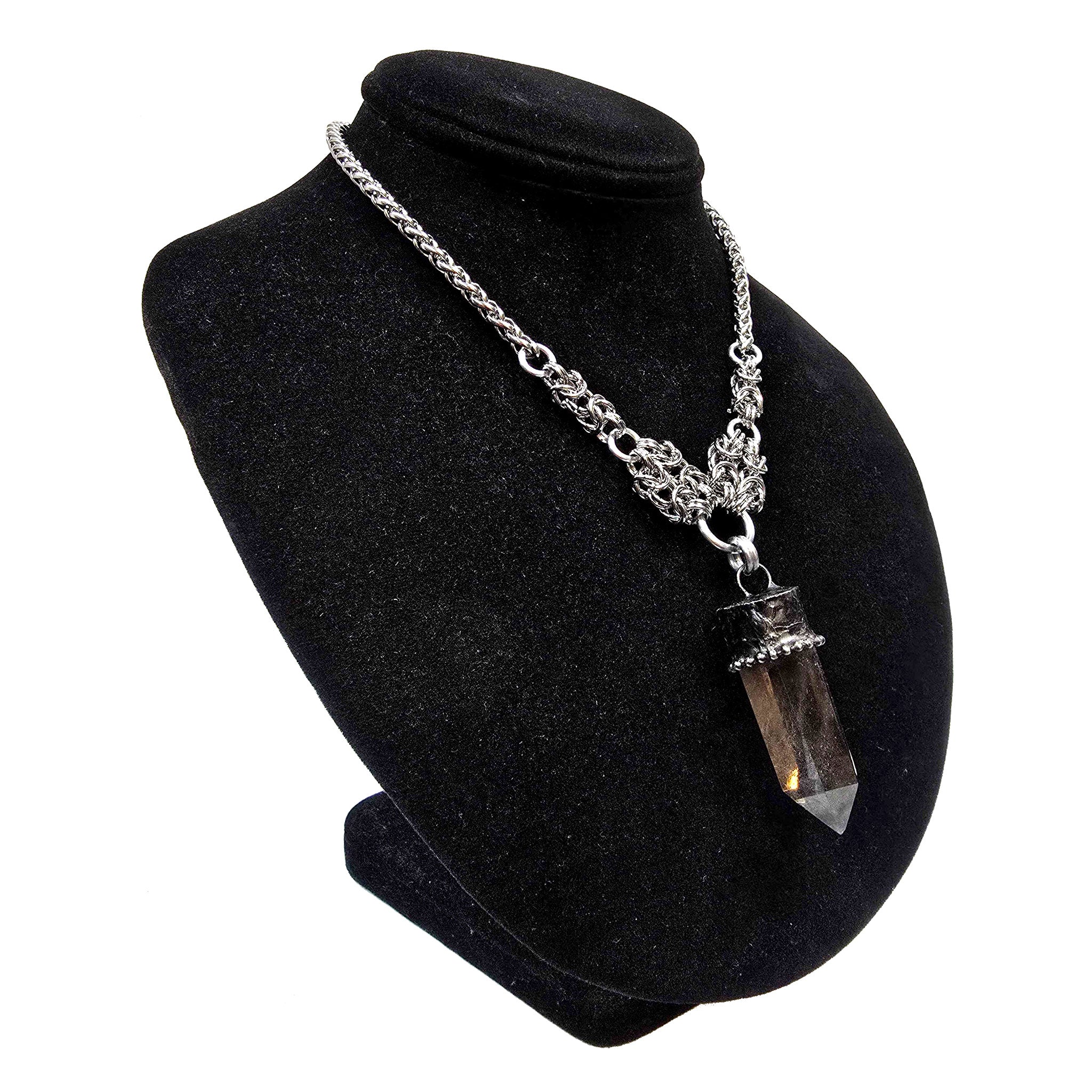 Quartz smoky-quartz morion-quartz copper electroplated-copper stainless-steel accessories jewelry spiritual-jewelry choker adjustable byzantine-maille braided-chain wheat-braid lobster-clasp hand-crafted handcrafted fashion alt-fashion boho bohemian boho-chic goth gothic emo punk industrial rocker witch wicca fairy medieval viking victorian renfaire date-night festival holiday gift unisex silver