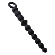 Silicone platinum-cured accessories anal anal-play anal-toys anal-plug anal-probe butt-plug buttplug anal-beads beaded-strand textured pull-ring pull-loop nonvibe nonvibrating non-vibe non-vibrating smooth beginner-safe surprising exciting stimulating variable variable-shapes graded-size warming body-heat sensory sensations bondage bdsm adult-toys unisex black
