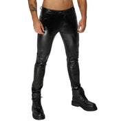 Wetlook power powerwetlook polyester elastane polymer-coating apparel bottoms pants trousers skinny-cut long-leg textured reptile snakeskin belt-loops snap-button press-button midrise-waist mid-rise functional-pockets front-pockets back-pockets front-zip zipper fetish fashion alt-fashion alternative punk goth gothic cyber club clubwear kink kinky kinkwear sensory sensory-play costume cosplay halloween male masculine masc mens guys dudes black 