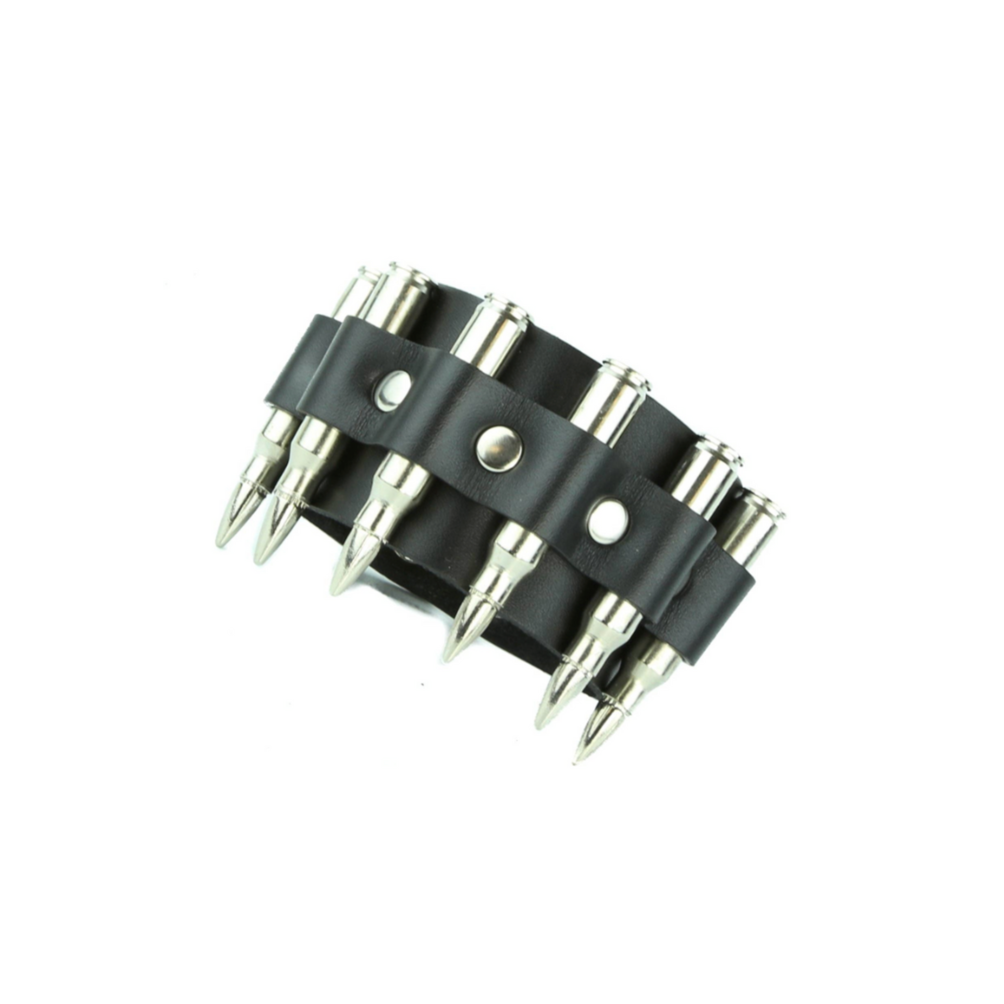snap cuff with bullets real m16 .223 caliber leather bracelet wide punk rock biker military style fetish accessory