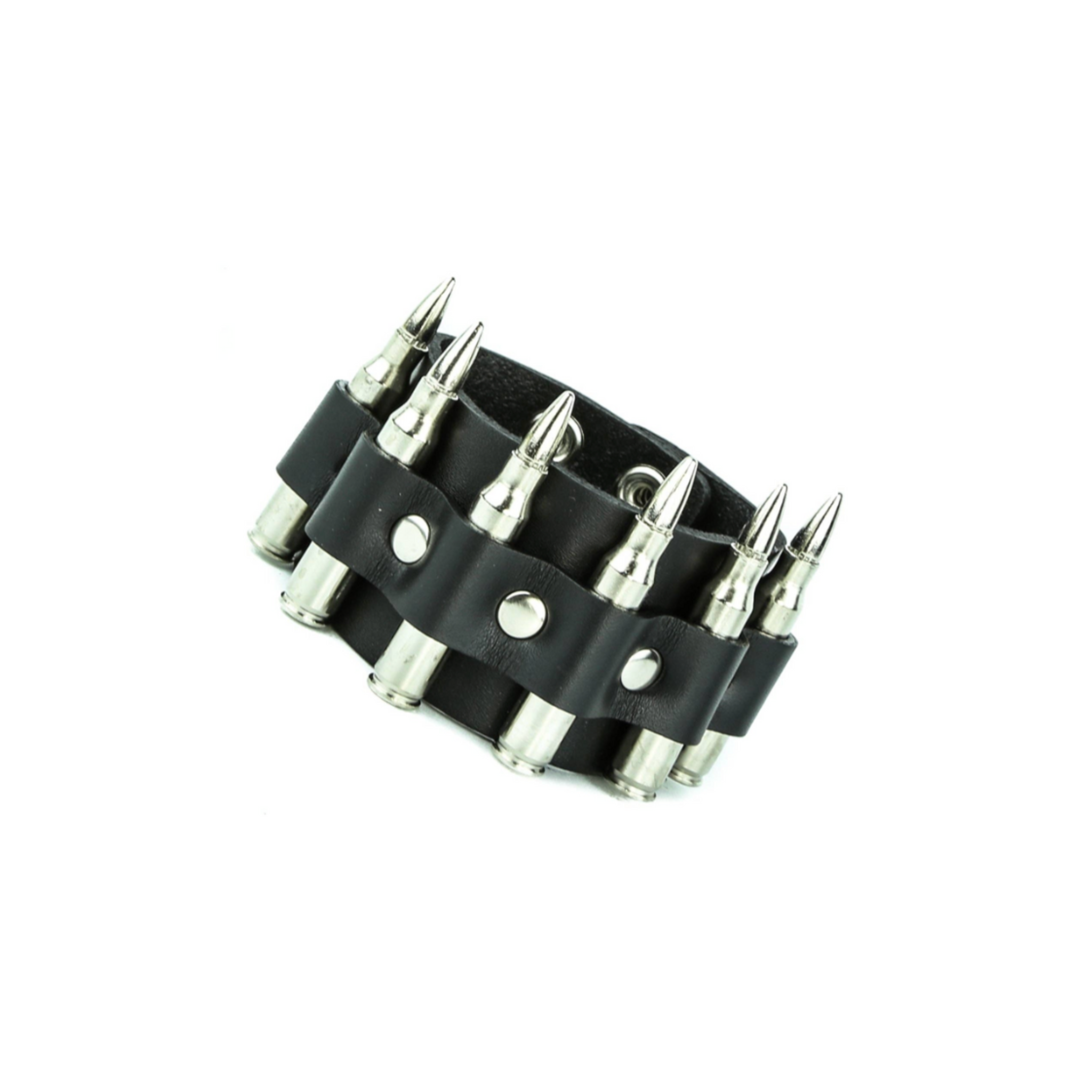 snap cuff with bullets real m16 .223 caliber leather bracelet wide punk rock biker military style fetish accessory