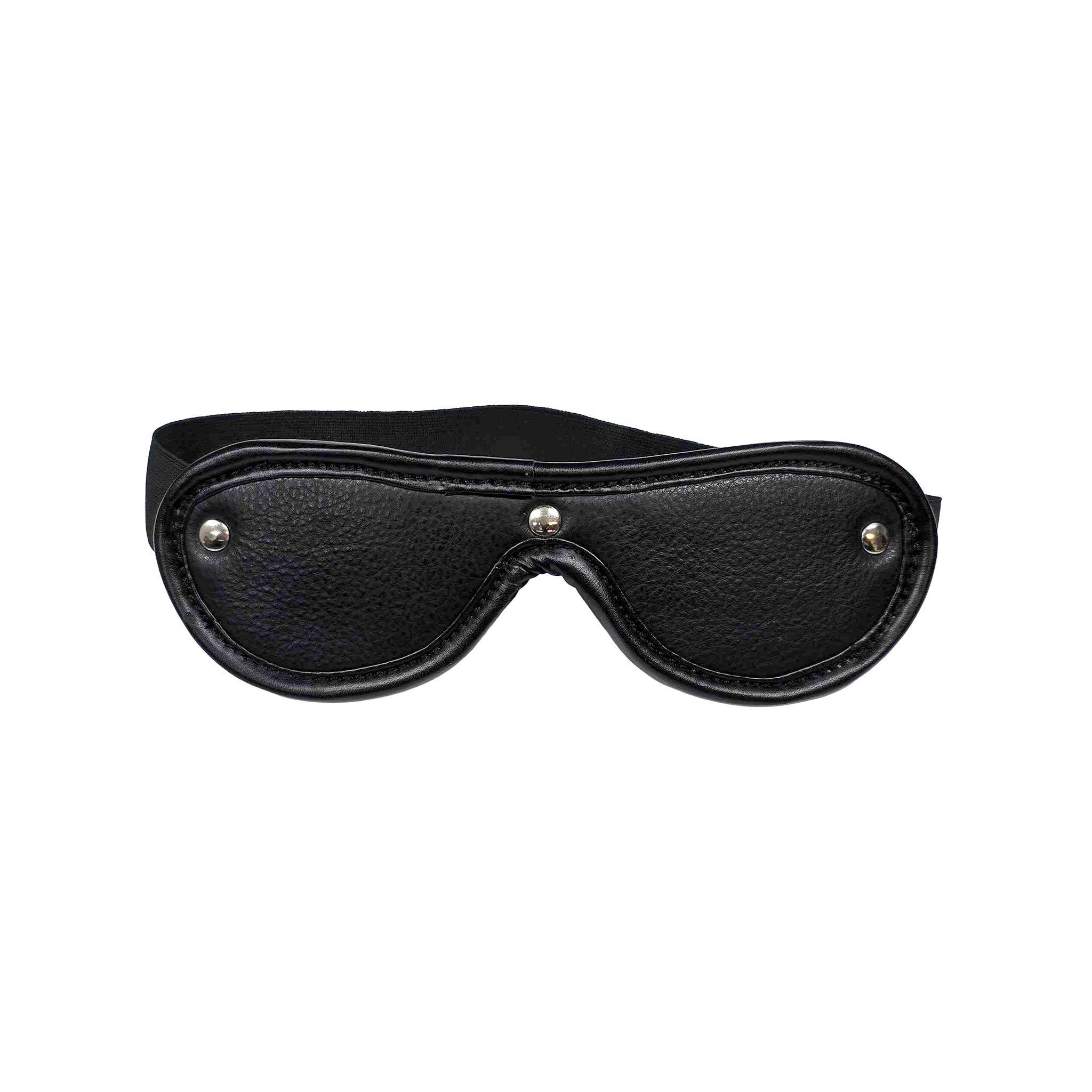 Leather elastic accessories restraints mask eyemask eye-mask blindfold padded-trim soft comfortable classic must-have fetish fashion alt-fashion bedroom bondage bdsm bdsm-gear bdsm-toys kink kinky kinky-toys sensory sensory-play sensory-deprivation unisex adult-toys black