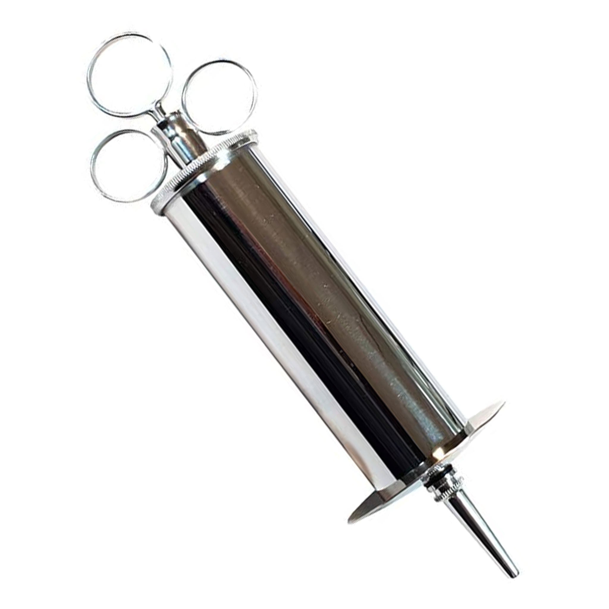 Metallic solid-metal syringe enema douche nozzle removable catheter bulbous ring-plunger bdsm bdsm-play medical medical-play medical-toys kink kinky kinky-play doctor adult-toys silver