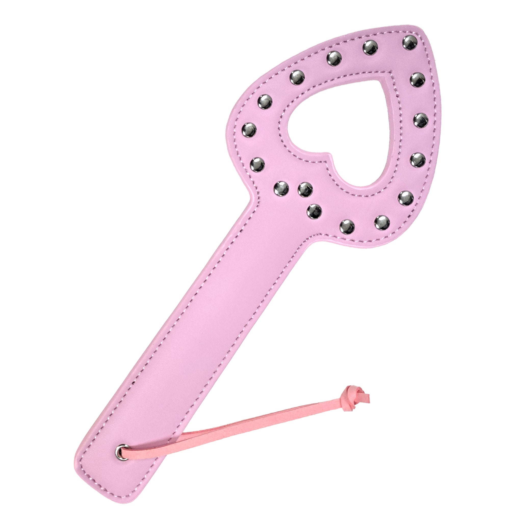 Leather studded-leather accessories bedroom-weapons paddle hollow-head heart-shaped spade-head studded stud studs bondage bdsm bdsm-toys kink kinky kinky-play kinky-toys sensory sensory-play impact impact-toys impact-play spanking pain punishment valentine be-mine adult-toys unisex pink
