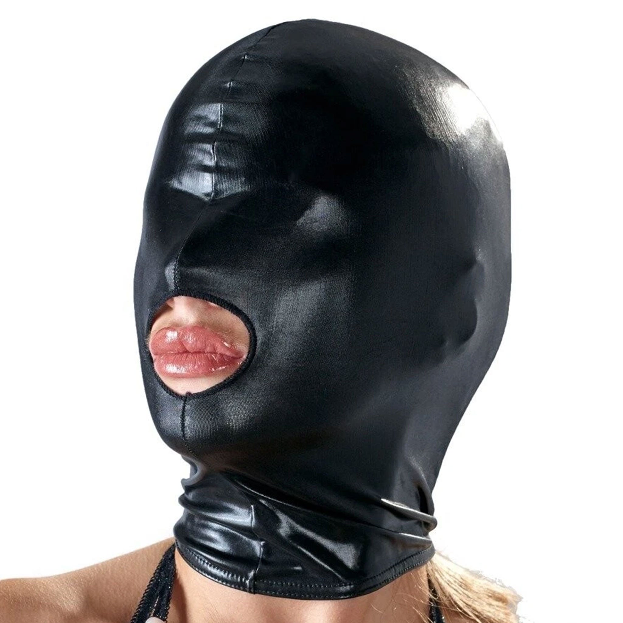 Spandex accessories headgear head-gear mask hood cocksucker-hood cock-sucker anatomical-opening open-mouth covered-eyes pull-on pull-over zipper back-zip hair-shield stretchy comfortable shiny glossy fetish fashion alt-fashion alternative cyber cyberpunk bedroom dungeon bondage bdsm bdsm-gear bdsm-fashion kink kinky kinkwear kinky-play sensory sensory-play sensory-deprivation sensual blind costume cosplay halloween gimp zentai unisex black