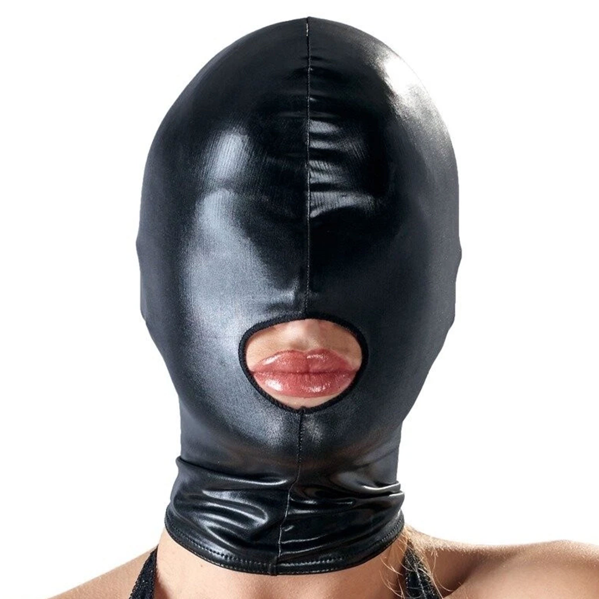 Spandex accessories headgear head-gear mask hood cocksucker-hood cock-sucker anatomical-opening open-mouth covered-eyes pull-on pull-over zipper back-zip hair-shield stretchy comfortable shiny glossy fetish fashion alt-fashion alternative cyber cyberpunk bedroom dungeon bondage bdsm bdsm-gear bdsm-fashion kink kinky kinkwear kinky-play sensory sensory-play sensory-deprivation sensual blind costume cosplay halloween gimp zentai unisex black
