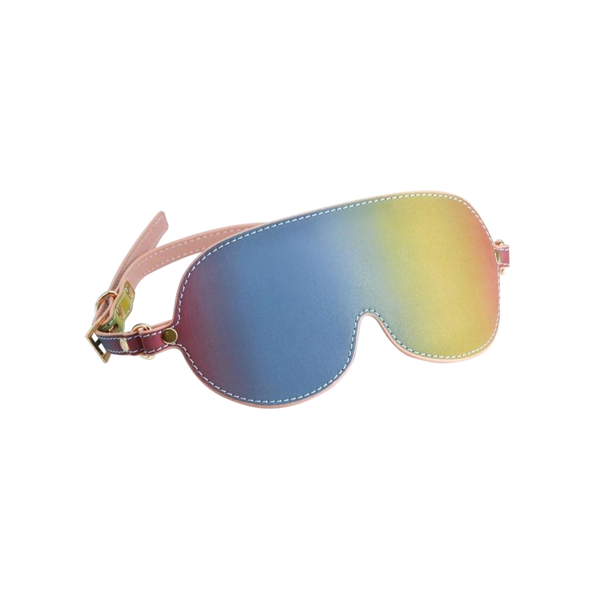 Leather PU vegan blindfold blind fold blind-fold adjustable buckle bondage bdsm bdsm-gear fetish sensory sensory-play eye-mask mask kink kinky kinky-play accessories multicolor rainbow iridescent pride