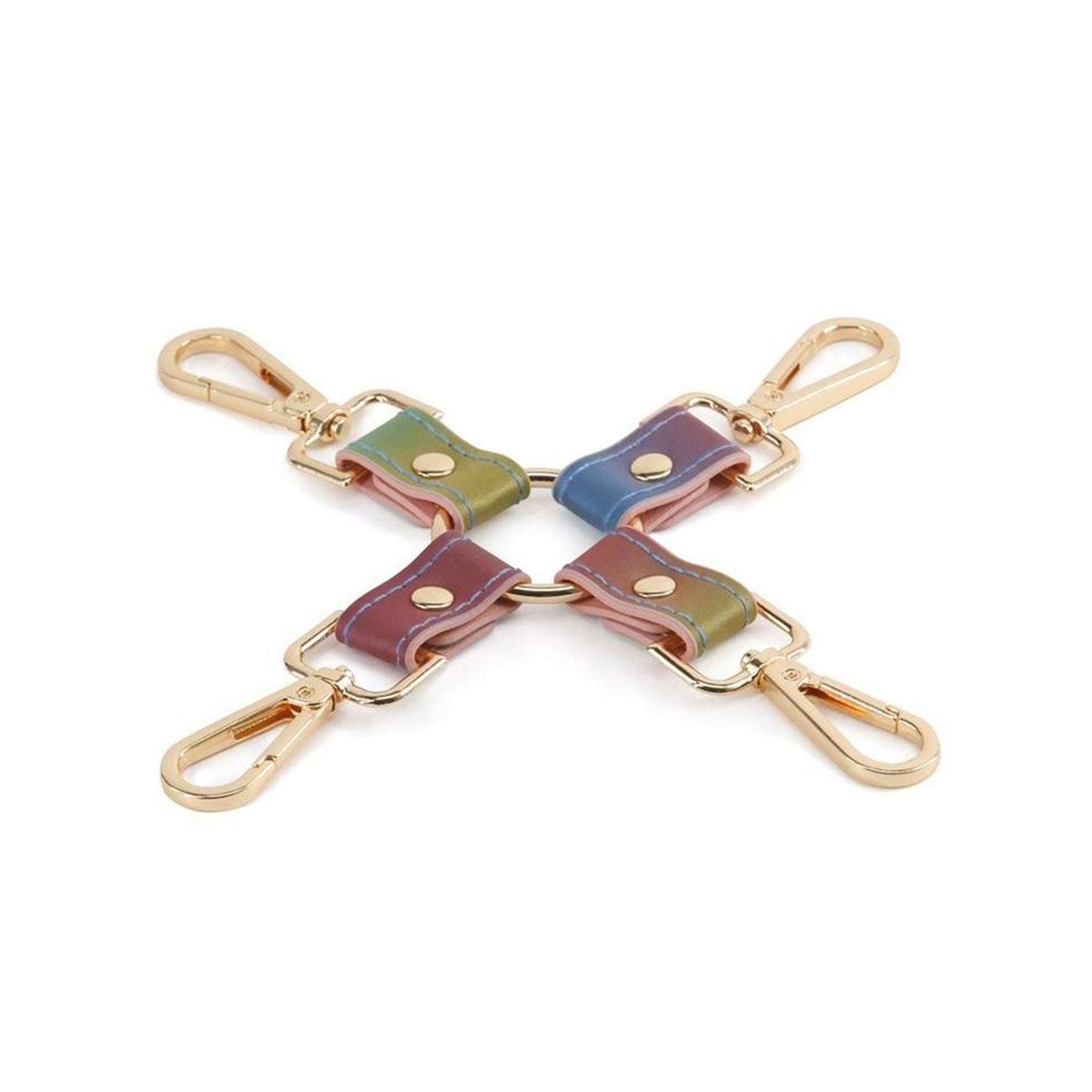 Leather PU synthetic hogtie hog-tie hog tie connector O-ring spring-clip spring clip clasp fetish bondage bdsm bdsm-gear restraints body-restraints binders accessories rainbow iridescent pride