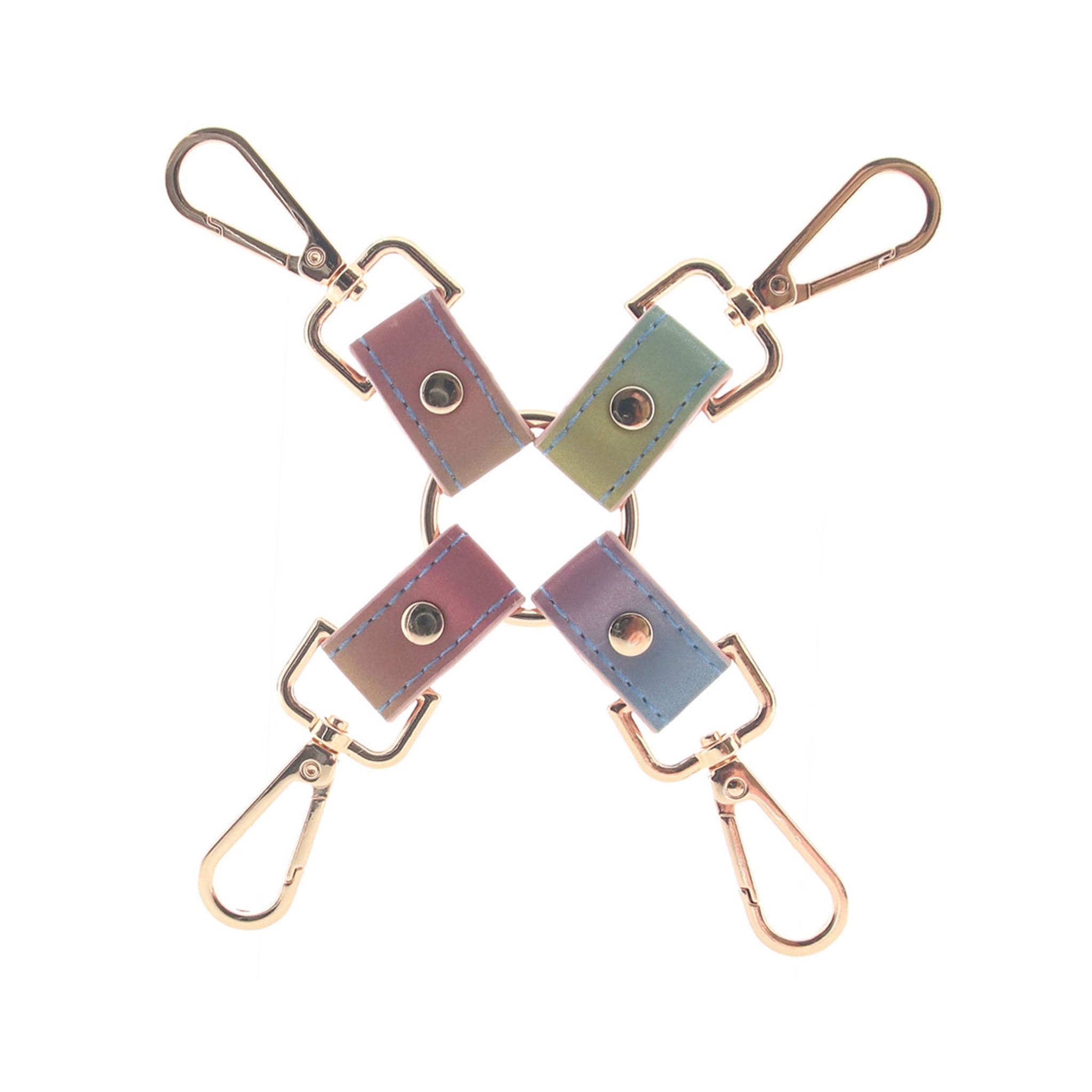 Leather PU synthetic hogtie hog-tie hog tie connector O-ring spring-clip spring clip clasp fetish bondage bdsm bdsm-gear restraints body-restraints binders accessories rainbow iridescent pride