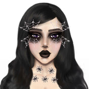 Rhinestones accessories face-jewels body-jewelry stickers face-gems symmetrical glam glamorous radiant bold sparkling sparkle bedazzle spooky vibrant costume cosplay halloween rave ravewear festival carnival spiders webs spiderwebs spider-web switch clear black