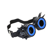 Plastic vinyl polycarbonate accessories headgear eyewear goggles spike spikes spiked spike-studs cutout-lens reduced-optics elastic-band adjustable fashion alt-fashion alternative punk goth gothic cyber festival rave ravewear raver-babe costume cosplay halloween halloween-accessories unisex black blue