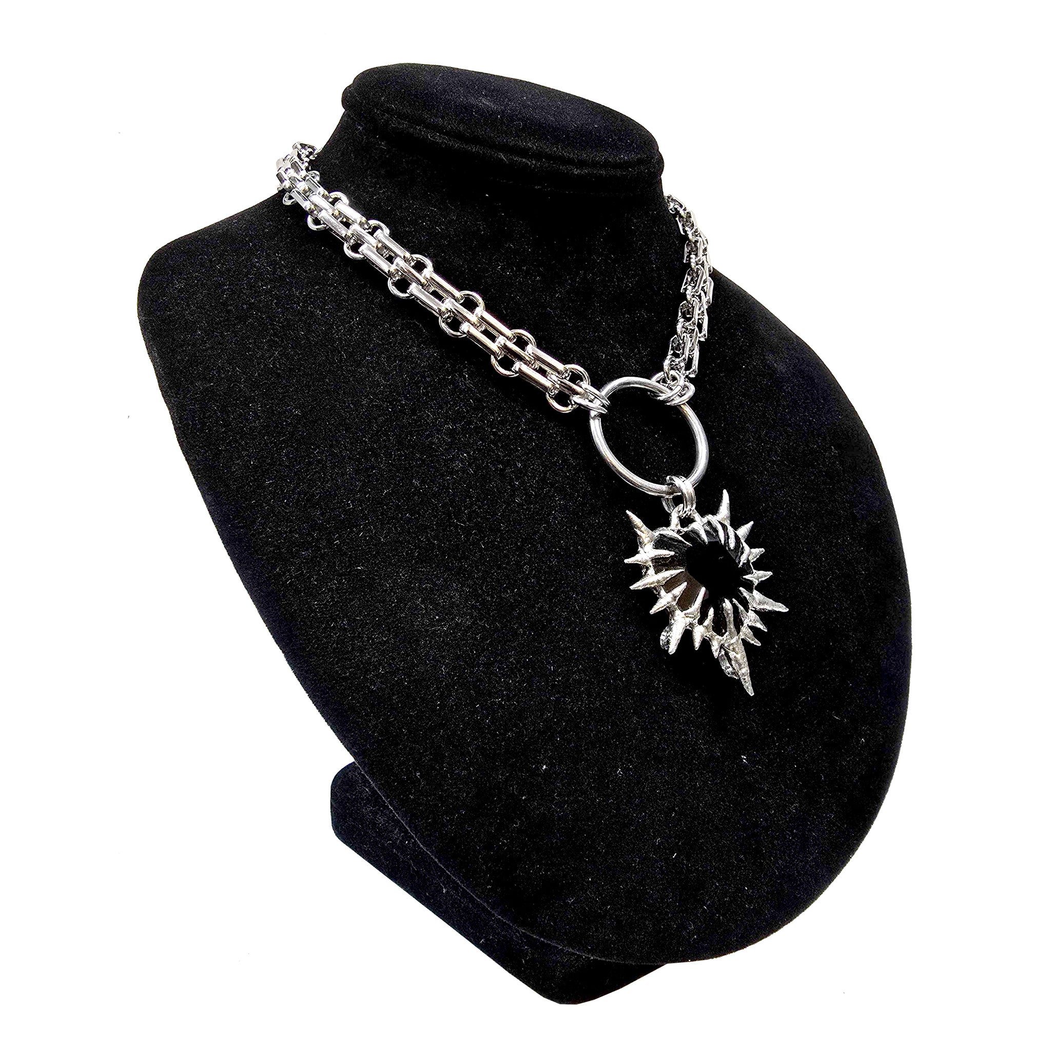 Onyx silver electroplated-silver stainless-steel accessories jewelry spiritual-jewelry gemstone faceted-gemstone gemstone-jewelry choker heart-charm spiked-heart blackheart black-heart adjustable lobster-clasp bold chunky thick stylish wild hand-crafted handcrafted fashion alt-fashion boho bohemian boho-chic goth gothic emo punk industrial rocker witch wicca fairy medieval viking victorian renfaire date-night festival holiday valentine st-valentine saint-valentine gift unisex black silver