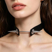 Leather PU-leather faux-leather metallic-alloy accessories neckwear collar choker barbell screw-on spike spiked spikes tree-spikes large-spikes adjustable sexy extreme exaggerated edgy unique pointy high-quality durable comfortable lightweight versatile fashion-forward trendy fetish fashion alt-fashion alternative punk goth gothic bedroom dungeon clubbing clubwear festival nightclub bondage bdsm bdsm-gear kink kinky kinkwear costume cosplay anime halloween halloween-accessories unisex black