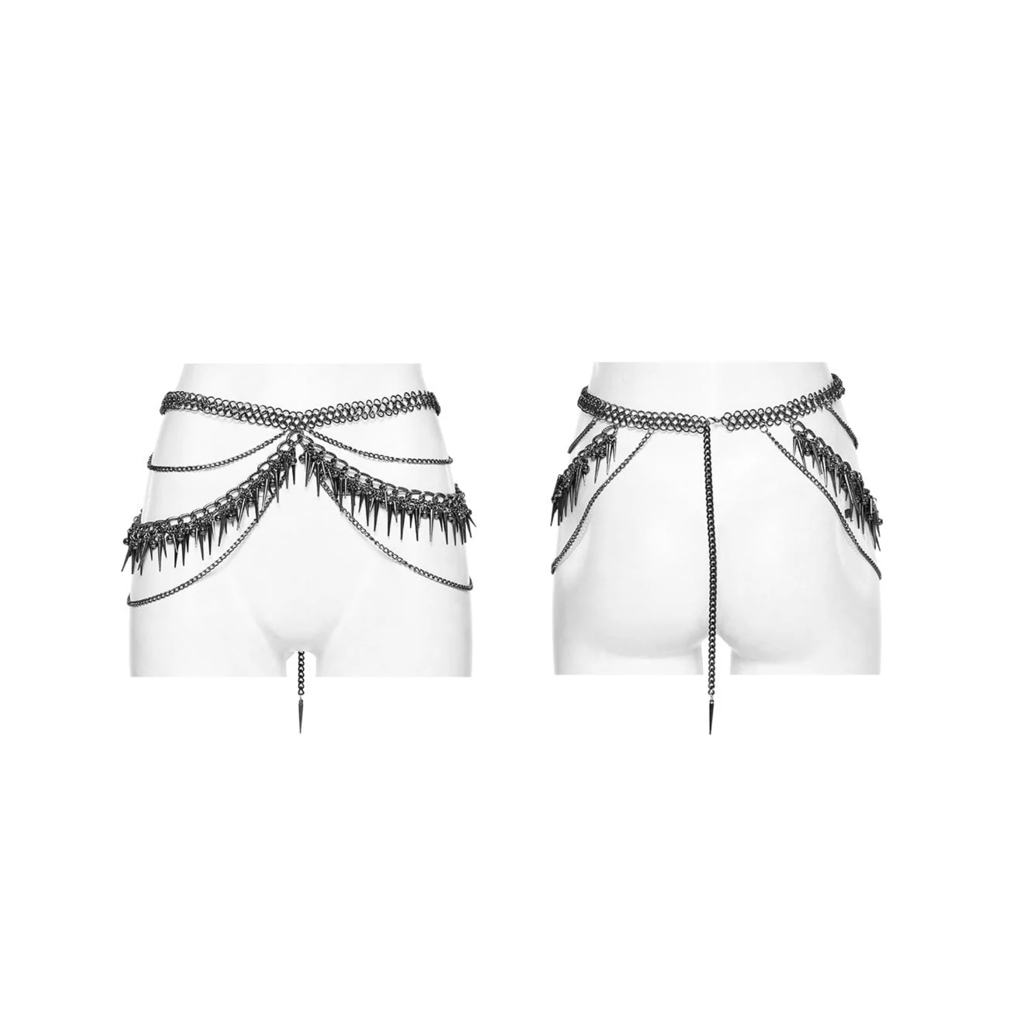 spiked chain belt punk waist accessory aluminum alloy adjustable back chain rivet detailing curved waistline gothic fashion fetish factory