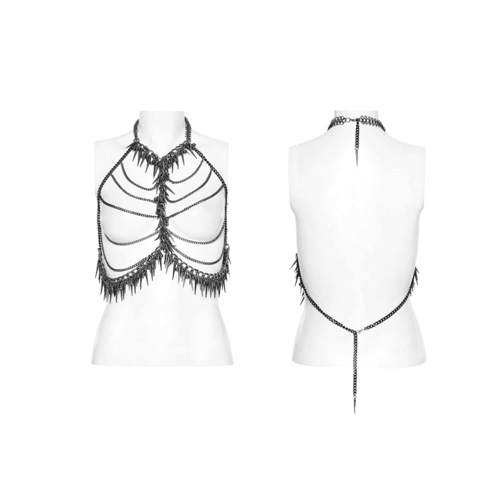 spiked chain harness punk accessory metal chains spikes gothic harness body chain edgy alternative fashion statement piece industrial punk style one size fits most