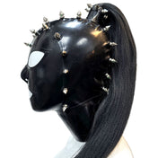 Latex rubber accessories latex-accessories head-gear hood latex-hood mask anatomical spike spikes spiked short-spikes magnetic-hair magnetic-ponytail high-ponytail back-zip zipper hair-shield shiny glossy spicy sexy striking fetish fashion alt-fashion alternative punk goth gothic cyber cyberpunk bondage bdsm bdsm-gear bdsm-hood bdsm-toys kink kinky kinkwear costume cosplay halloween unisex black black-hair