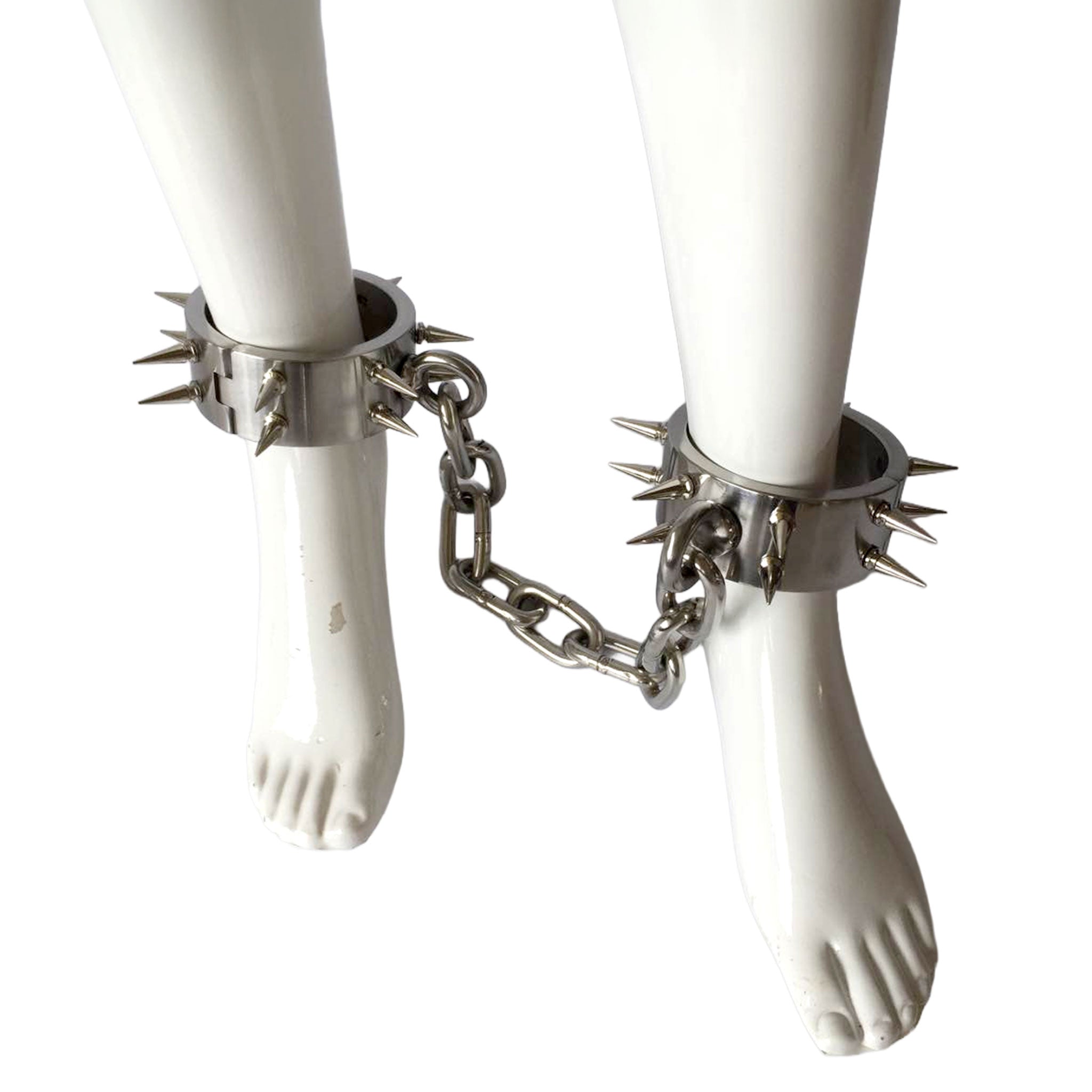 Stainless-steel 304 chain accessories restraints cuffs hinged-cuffs ankle ankle-cuffs lockable locking allen-key hexagonal-key hexagonal-screw spike spikes spiked spiked-cuffs heavy-duty durable strong cold heavy bondage bdsm bdsm-gear kink kinky kinky-play sub submissive unisex silver