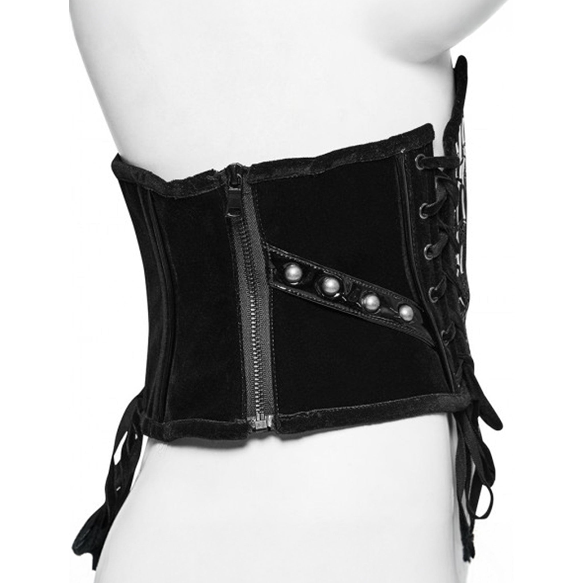 Velvet satin polyester PVC PU accessories top corset cincher underbust under-bust adjustable lace-up side-zip zipper back-laceup scaly reptile front-panel resilient luxurious durable smooth sophisticated elegant sleek close-fit slim-fit structured skeletal spinal mysterious sensual comfortable customizable-fit shiny glossy fetish fashion alt-fashion goth gothic punk cyber-punk cyberpunk cybergoth cyber-goth nu-goth ravewear rave dark-raver costume cosplay halloween skeleton snake unisex black