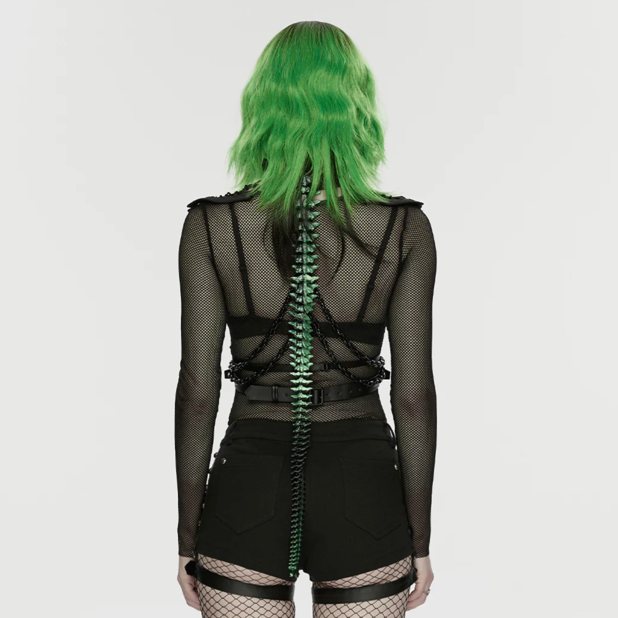 spine harness spiked chain body strap leather harness gothic punk accessory adjustable straps cyberpunk style edgy body harness statement piece