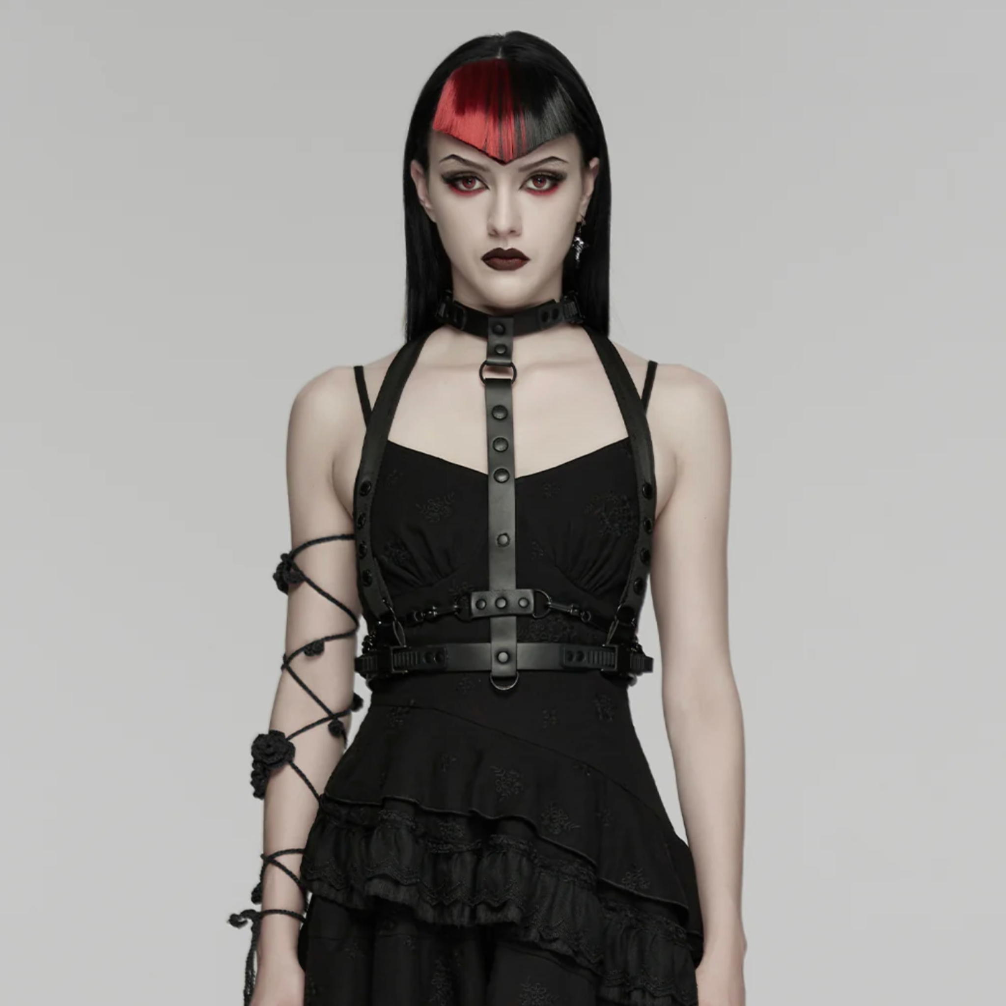 spine harness spiked chain body strap leather harness gothic punk accessory adjustable straps cyberpunk style edgy body harness statement piece