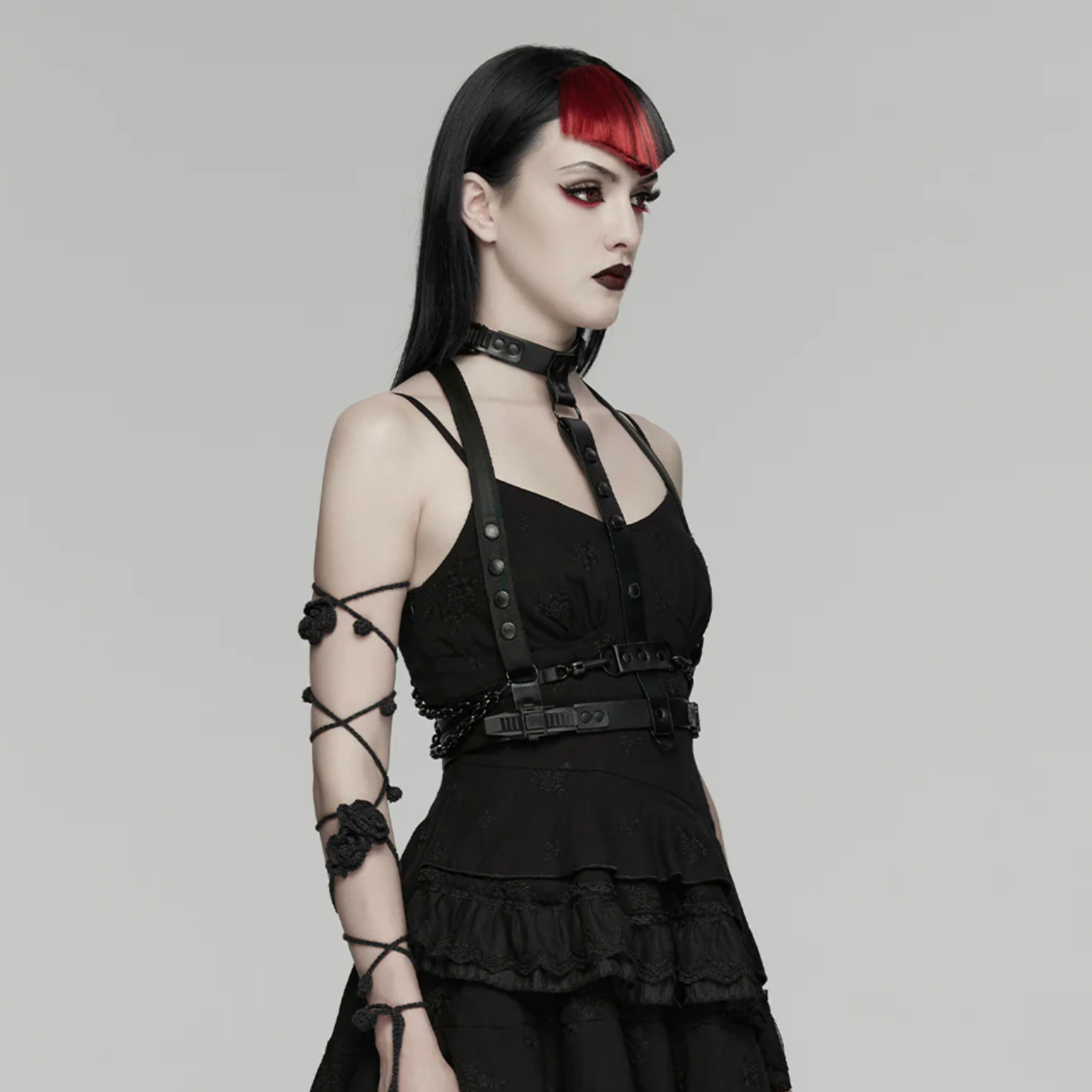 spine harness spiked chain body strap leather harness gothic punk accessory adjustable straps cyberpunk style edgy body harness statement piece