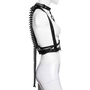 Polyurethane PU PU-leather plastic-chain apparel accessories harness chest-harness 3D-printed spike spikes spiked spine spinal spine-inspired collar adjustable straps buckle safety-buckle press-stud spring-clip D-ring O-ring stylish edgy customizable body-contouring structured bold striking sleek serpentine fetish fashion alt-fashion punk goth gothic goth-doll cyber costume cosplay halloween alien xenomorph skeleton skeletal afterdark unisex black green