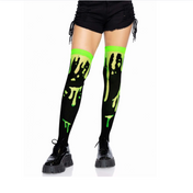 splatter thigh highs halloween stockings blood drip alien goo vivid non fade colors reinforced toe nylon hosiery spooky costume party fetish factory one size