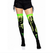 splatter thigh highs halloween stockings blood drip alien goo vivid non fade colors reinforced toe nylon hosiery spooky costume party fetish factory one size