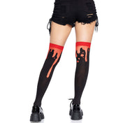 Polyester nylon Spandex accessories intimates hosiery stockings thigh-high comfortable soft splatter liquid blood drip alien-goo vivid non-fading reinforced-toe durable fashion alt-fashion goth gothic punk costume cosplay halloween spooky party female femme feminine womens black red