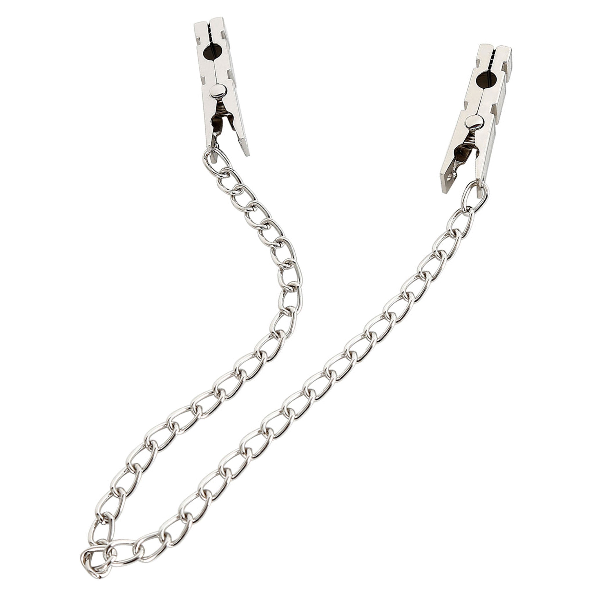 Stainless-steel hanging-chain accessories nipple-clamps clothespin pinch pressure adjustable durable shiny sleek fetish fashion fetishwear bedroom dungeon bondage bdsm bdsm-toys bdsm-gear kink kinky kinky-play kinky-toys restraints sensory-play nipple-play pain discipline punishment costume cosplay halloween adult-toys unisex silver
