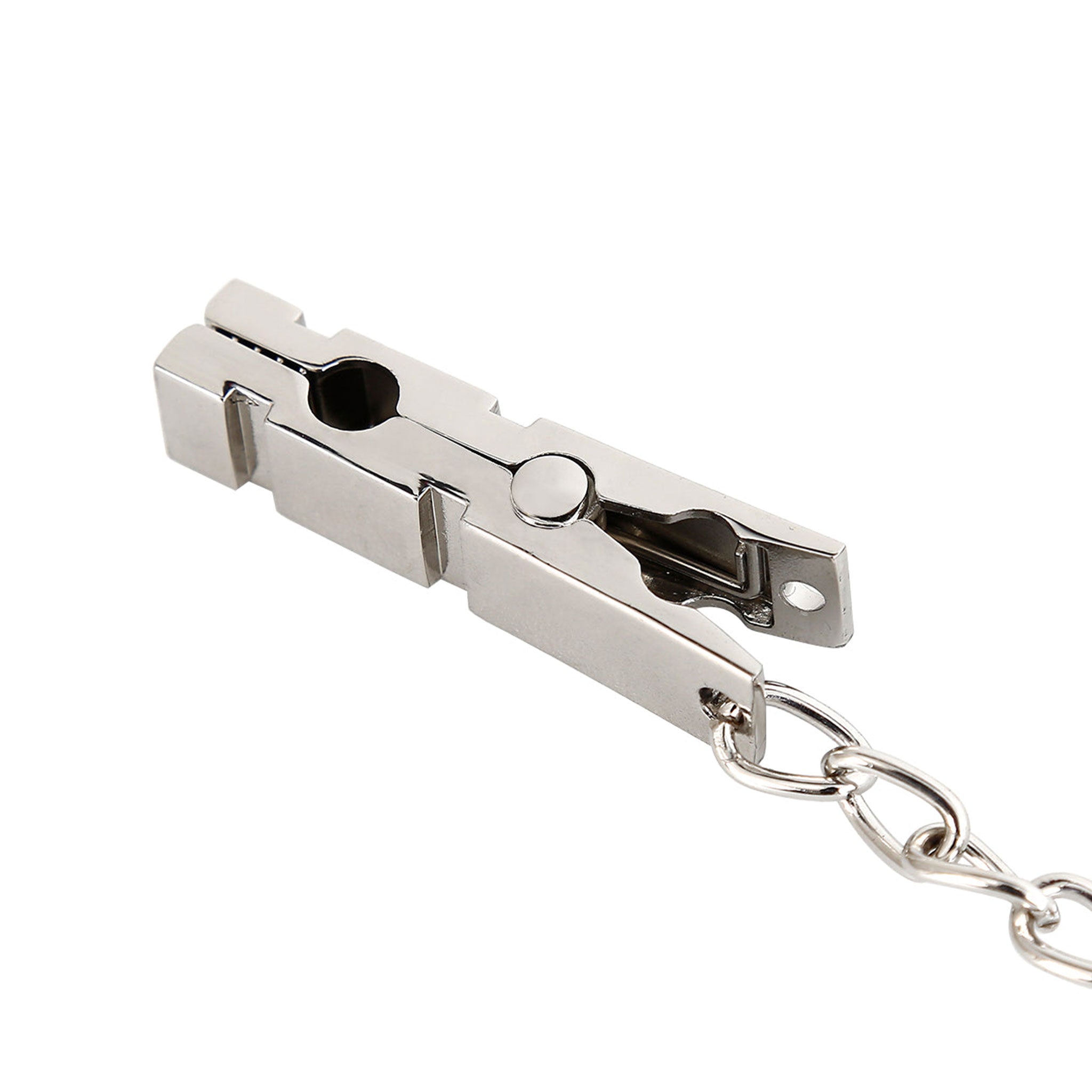 Stainless-steel hanging-chain accessories nipple-clamps clothespin pinch pressure adjustable durable shiny sleek fetish fashion fetishwear bedroom dungeon bondage bdsm bdsm-toys bdsm-gear kink kinky kinky-play kinky-toys restraints sensory-play nipple-play pain discipline punishment costume cosplay halloween adult-toys unisex silver