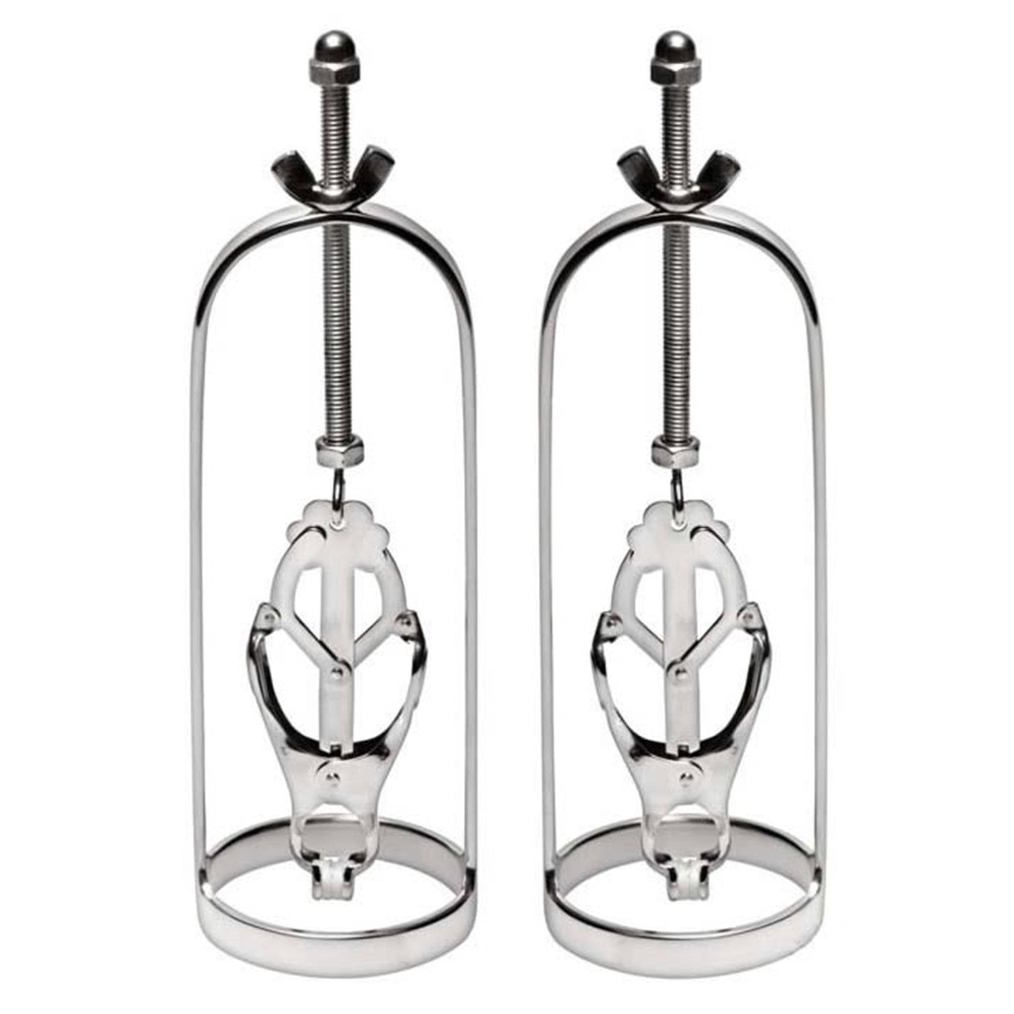 Stainless-steel accessories nipple nipple-play stretch stretching pinch pinching extending nipple-stretcher frame open-frame clover-clamp nipple-clamp adjustable screw-adjustable wing-nut bdsm bondage sadism masochism pain tension elaborate kink kinky kinky-toys kinky-play unisex adult-toys silver
