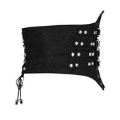 Faux nubuck leather embossed corset cincher cinching waist underbust buckle steel boning steampunk goth gothic fashion accessory halloween dramatic black