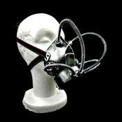 Plastic molded-plastic elastic accessories headgear mask gasmask breathing-filter single-filter twistoff twist-off segmented-tubes metal-tubes flexible-tubes adjustable costume cosplay halloween steampunk cyberpunk ravewear clubwear festival apocalypse post-apocalypse postapocalypse punk badass unisex silver antique-silver