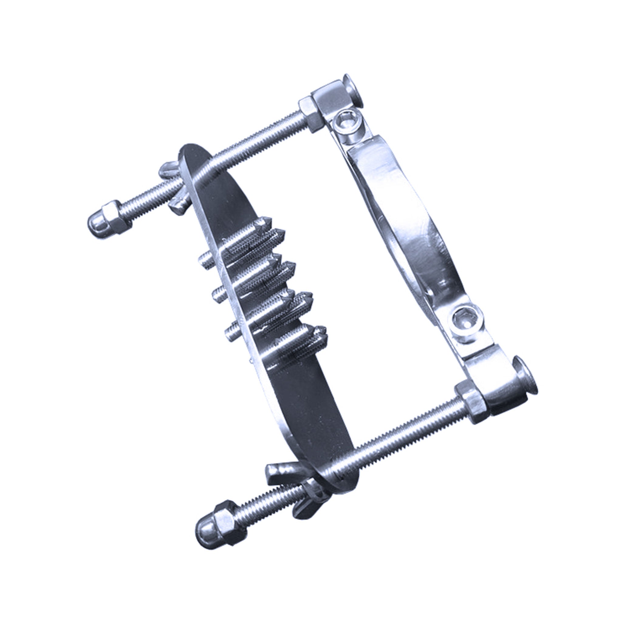 Stainless-steel cock cockring cock-ring cbt cock&ball cnb scrotum scrotal nonvibe non-vibe non-vibrating nonvibrating plate spike-plate spike spikes spiked wingnut wing-nut thumbscrew thumb-screw allen-wrench adjustable stretching ball-stretcher crushing ball-crusher versatile bdsm bondage sadism sadist masochism masochist kink kink kinky-play adult-toys medical silver