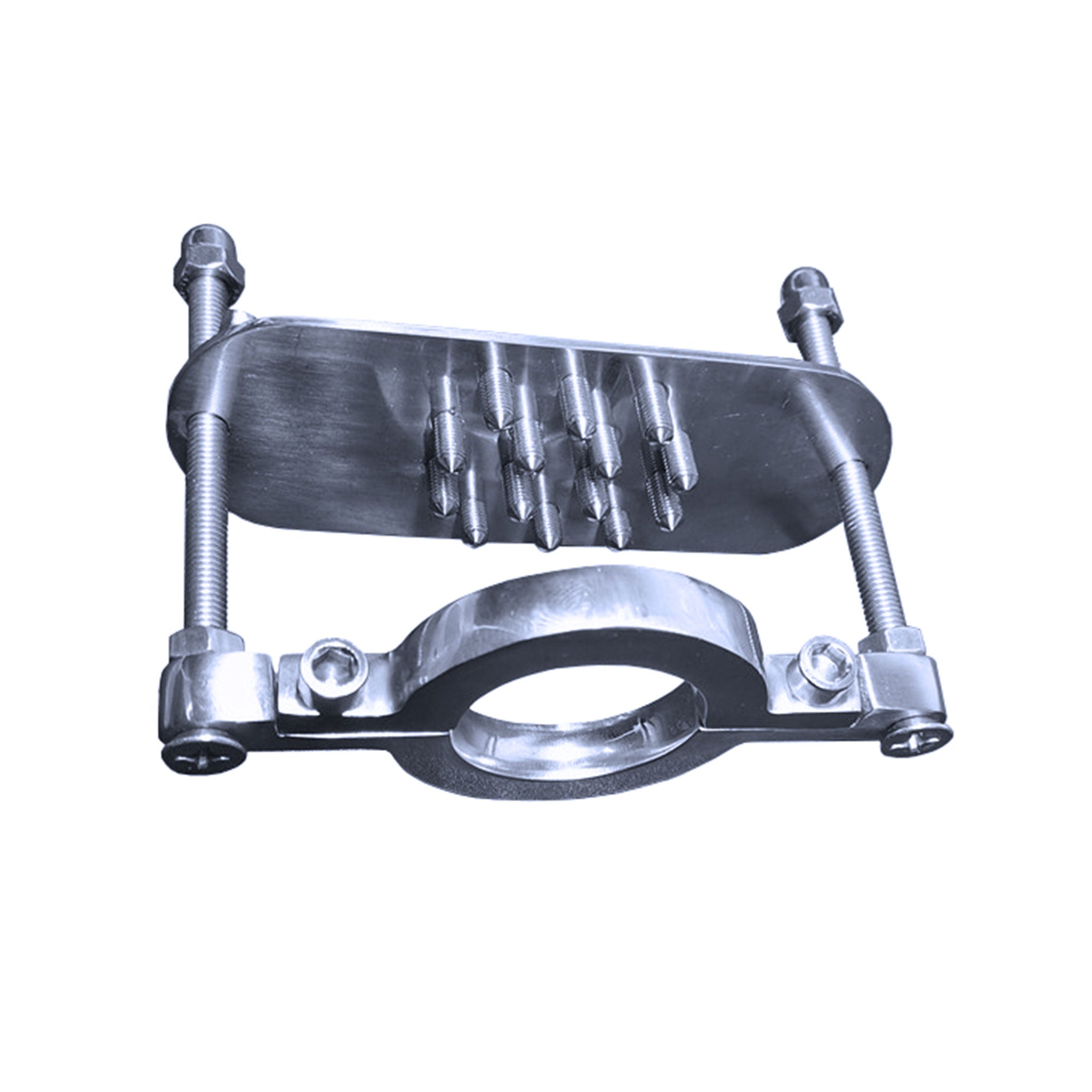 Stainless-steel cock cockring cock-ring cbt cock&ball cnb scrotum scrotal nonvibe non-vibe non-vibrating nonvibrating plate spike-plate spike spikes spiked wingnut wing-nut thumbscrew thumb-screw allen-wrench adjustable stretching ball-stretcher crushing ball-crusher versatile bdsm bondage sadism sadist masochism masochist kink kink kinky-play adult-toys medical silver