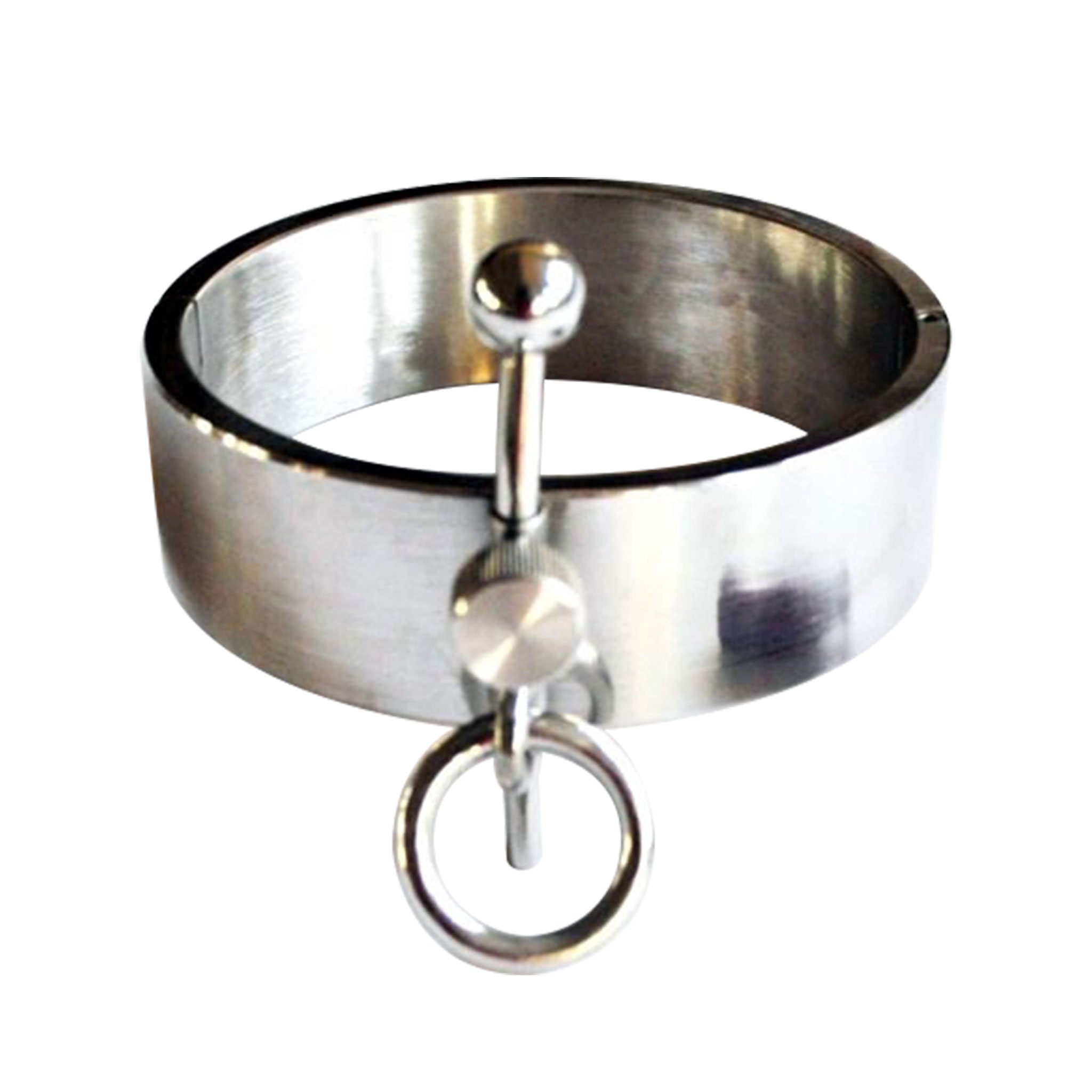 Stainless-steel collar posture posture-collar bondage-collar hinged O-ring thick raising-head riser-bar riser adjustable heavy-duty allen-key luxury unisex bondage bdsm bdsm-gear kink kinky kinky-play accessories silver