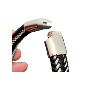 Steel Leather Woven Unlimited Knot Bangle, stainless steel, PU leather, polished finish.