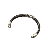 Steel Leather Woven Unlimited Knot Bangle, stainless steel, PU leather, polished finish.