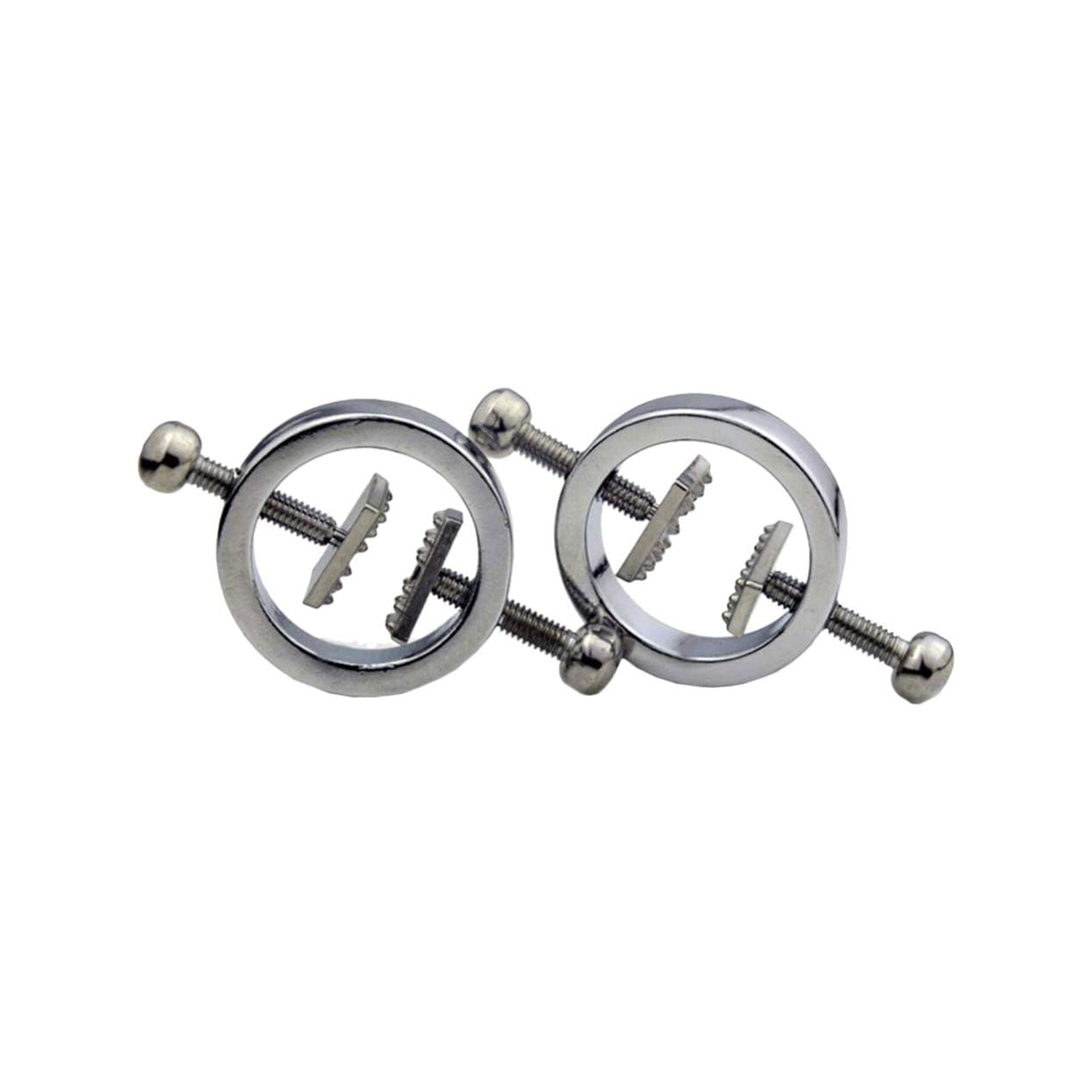 Steel screw nipple clamps, adjustable stainless steel nipple clamps with spikes, BDSM nipple play clamps, erotic metal clamps for nipples, fetish accessories, pain and pleasure nipple clamps