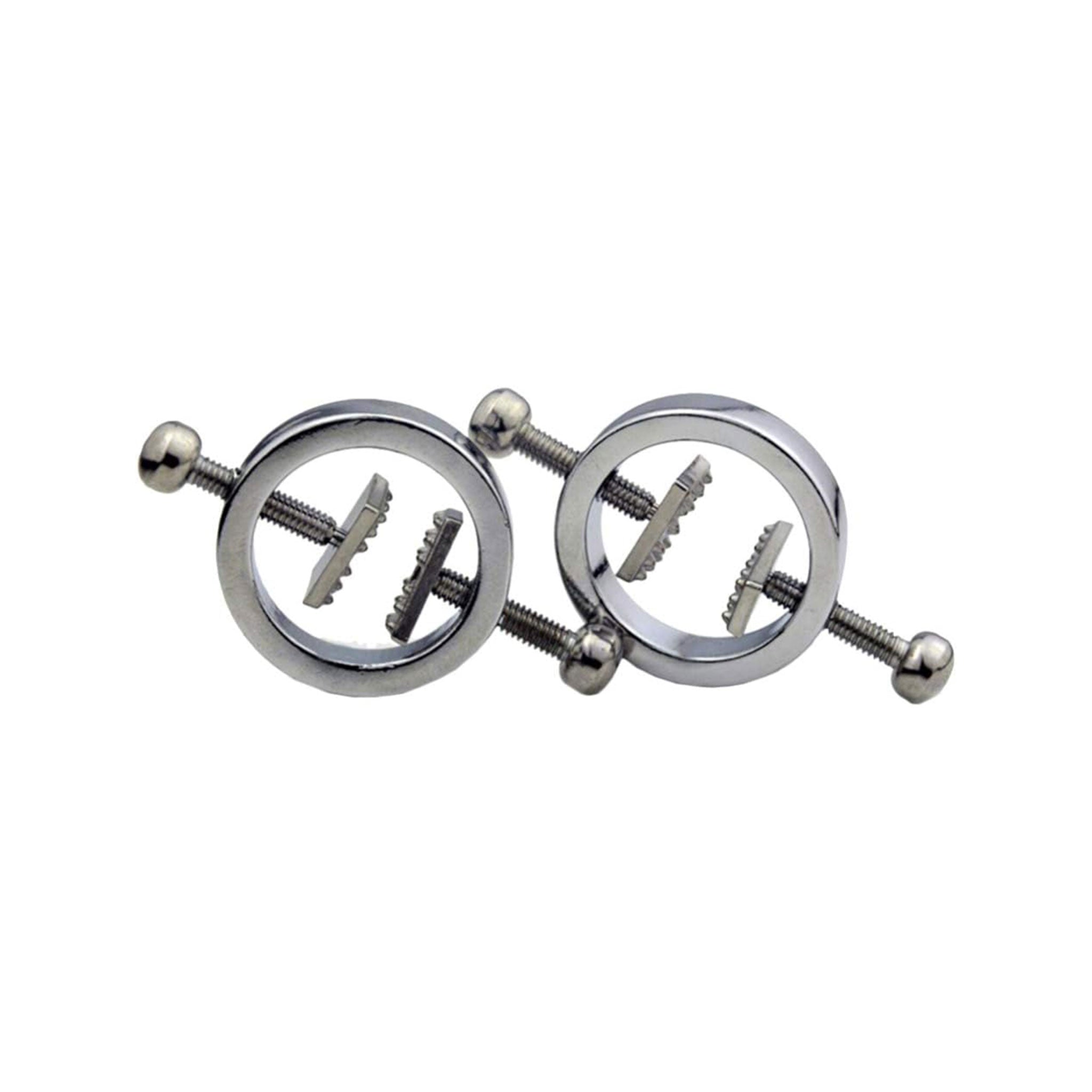Stainless-steel accessories nipple nipple-clamps nipple-screws ring spike spikes spiked toothed screw-rod gravity-ball adjustable lightweight grip tighten strong fetish fashion alt-fashion bedroom dungeon festival bondage bdsm bdsm-toys bdsm-gear kink kinky kinky-play kinky-toys erotic sadism sadist masochism masochist sadomasochism sensory sensory-play nipple-play adult-toys unisex extreme silver
