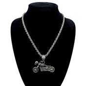 Stainless-steel jewelry-grade titanium accessories jewelry necklace chain rope-chain pendant motorcycle skull-head skull-motorcycle bold high-polish edgy fashion alt-fashion alternative punk rock goth gothic biker gift unisex silver