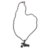 Stainless-steel jewelry-grade titanium accessories jewelry necklace chain rope-chain pendant motorcycle skull-head skull-motorcycle bold high-polish edgy fashion alt-fashion alternative punk rock goth gothic biker gift unisex silver