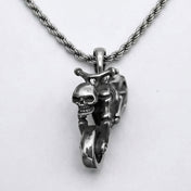 Stainless-steel jewelry-grade titanium accessories jewelry necklace chain rope-chain pendant motorcycle skull-head skull-motorcycle bold high-polish edgy fashion alt-fashion alternative punk rock goth gothic biker gift unisex silver