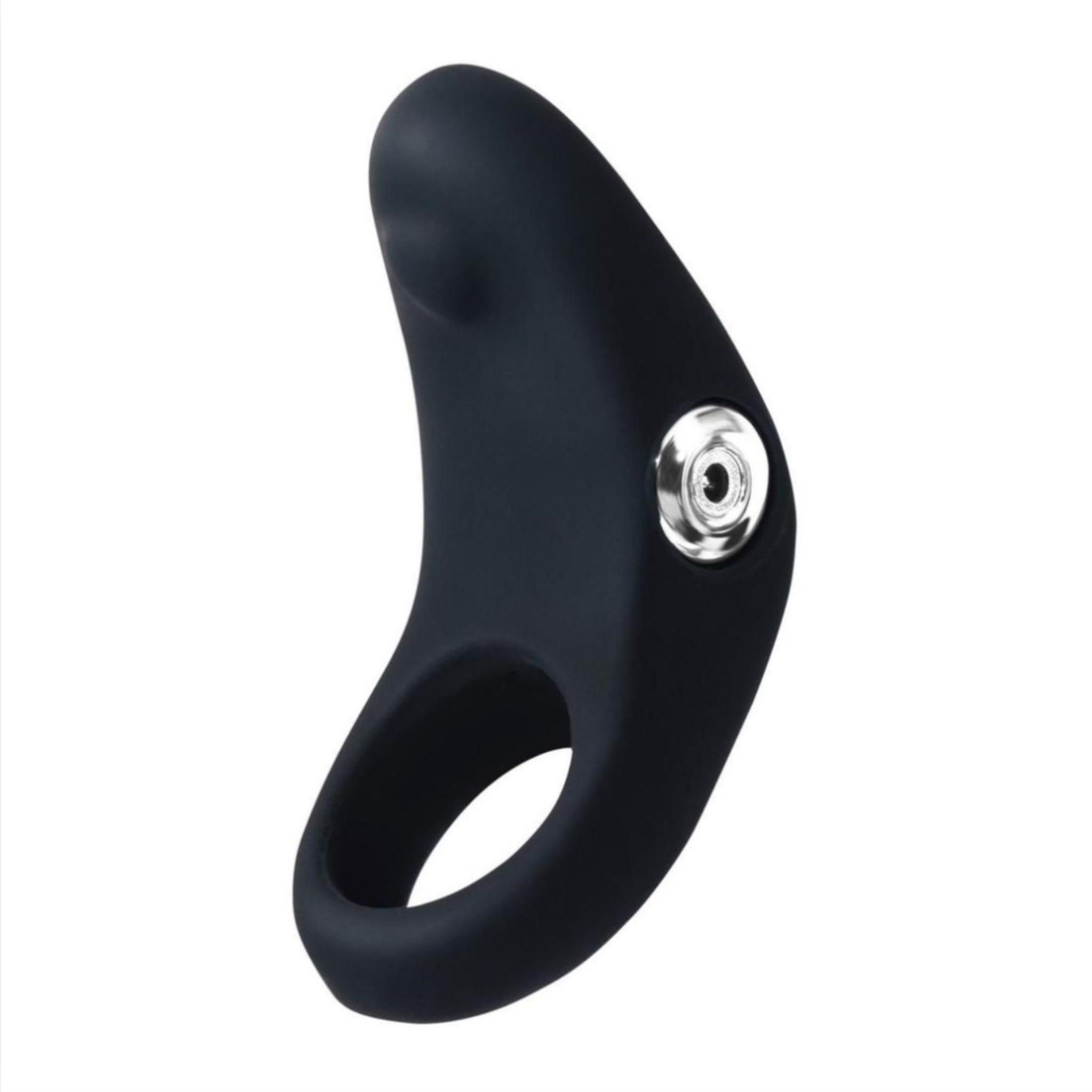 Black vibrating couples cock ring with stimulation nub, 10 vibration modes, flexible silicone