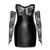 Wetlook power-wetlook transparent sheer lace floral apparel dress mini minidress mini-dress strapless stretch elastic form-fitting top bodice back-zip half-zip zipper gloves long opera-length fingerless elegant romantic sophisticated sensual charming edgy shiny glossy matte-finish fetish fashion alt-fashion goth gothic goth-doll party clubwear female femme feminine women black