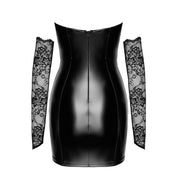 Wetlook power-wetlook transparent sheer lace floral apparel dress mini minidress mini-dress strapless stretch elastic form-fitting top bodice back-zip half-zip zipper gloves long opera-length fingerless elegant romantic sophisticated sensual charming edgy shiny glossy matte-finish fetish fashion alt-fashion goth gothic goth-doll party clubwear female femme feminine women black