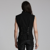 punk rave half cut waistcoat black mesh biker vest zipper closure oversized buckles metal rings d buckle rubberized twill gothic punk alternative fashion vest