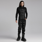  punk rave half cut waistcoat black mesh biker vest zipper closure oversized buckles metal rings d buckle rubberized twill gothic punk alternative fashion vest
